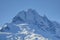 Peak of Mt. Tantalus at the southern end of the Coastal Mountains of British Columbia, Canada against blue sky