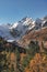 Peak of Piz Bernina in autumn landscape in the Swiss Alps