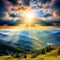 Peak Radiance: Majestic Mountain Landscape Bathed in Sunbeams