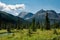 Peaks over a meadow in Tonquin Valley in Jasper, Alberta, Canada