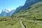 Peaks and railway tracks nearby Grindelwald in Switzerland