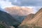 Peaks in the valley of Alborz mountain range close to Mt. Damavand, Iran. Golden hour in majestic asian mountains.