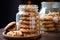 Peanut butter oatmeal chocolate chip cookies in a glass jar