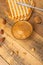 Peanut butter, toast and nuts on a wooden texture, breakfast, tasty and hearty food, vertical photography, with space