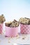 Peanut chocolate treats in pink cupcake patty pans