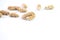Peanut, dried groundnuts, monkey nut on white background, copy space