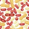 Peanut nut seed whole and shelled, Peanuts in pod seamless pattern.