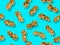 Peanut seamless pattern. Roasted peanuts in shell on blue background. Background design for printing on wrappers, packaging,