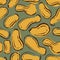 Peanut shell line art seamless vector pattern background. Mix of different monkey nuts in calligraphy brush style