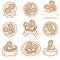Peanuts label and icons set. Collection peanuts nuts icons. Vector