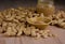 Peanuts and peanut butter in a jar on the table stock images