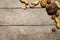 Peanuts, walnuts and hazelnuts on wooden table