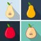 Pear and apple. Colorful flat design. Fruits with long shadow