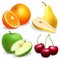 Pear, apple, orange. cherry. Set of fruit realistic.