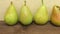 Pear autumn harvest. Fresh organic pears on wooden plank.