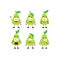 Pear avocado fruit character cartoon mascot pose set humanized funny expression stye