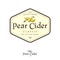 Pear Cider label. Pear beverage in hexagon frame. Some ripe pears and leaves.