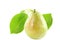 Pear fruit with leaves in pure white background