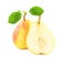 Pear fruit with leaves in pure white background