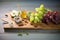 pear and grape medley on a rustic wooden board