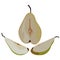 Pear half and quarter slices, vector illustration. Ripe, juicy, healthy fruit.