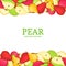 Pear Horizontal seamless border. Vector illustration card top and bottom Yellow red green pears fruits whole slice