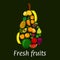 Pear icon with tropical and exotic fruits