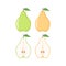 Pear icons, Green and yellow pears icon clip art. Sliced pear.