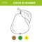 Pear - painting page, color by numbers. Worksheet for education. Game for kids