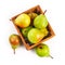 Pear ripe fruits harvest in wooden box