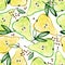 Pear seamless. Hand drawn fresh tropical plant waterecolor illustration.