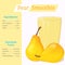Pear smoothie recipe. Menu element for cafe or restaurant with ingridients and nutrition facts in cartoon style. For