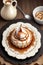 Pear tartlet decorated with caramel cream