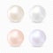 Pearl set isolated on transparent background. Spherical beautiful 3D orb with transparent glares and highlights.