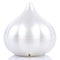 Pearlescent plastic garlic storage container in the shape of a garlic head isolated on white background with reflection on glossy