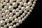 Pearls background. Pearl beads, string of pearls on black background closeup. Pearl texture