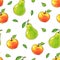 Pears and apples fruits are isolated on a white background. Healthy food. Handwork. Seamless pattern for design