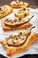 Pears baked in puff pastry with gorgonzola cheese and walnuts