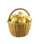 Pears in brown wicker basket isolated