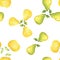 Pears. Food seamless pattern, painted watercolor manually