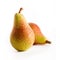 Pears group on wooden table and white background