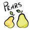 Pears isolated. Pear fruit label. Hand drawn watercolor set.