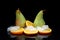 Pears with orange slices and ice cubes