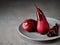 Pears poached in red wine