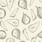 Pears seamless pattern. Fall season illustration. Sliced fruit. Hand draw fruit texture