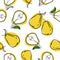 Pears vector seamless pattern. Fruit pattern. Half of pear and whole pear