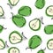 Pears vector seamless pattern. Fruit pattern. Half of pear and whole pear