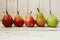 Pears on wood background