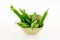 Peas green fresh pod harvest spring delicious ceramic bowl isolated background