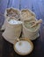 peas in textile bags and white rice in bowl